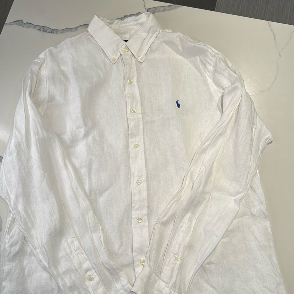 Ralph Lauren White Linen Button-Down - Large
